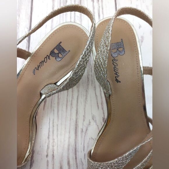 Brown's Formal Silver Gold High Heel Shoes SZ 6 Wedding Party - Picture 4 of 16